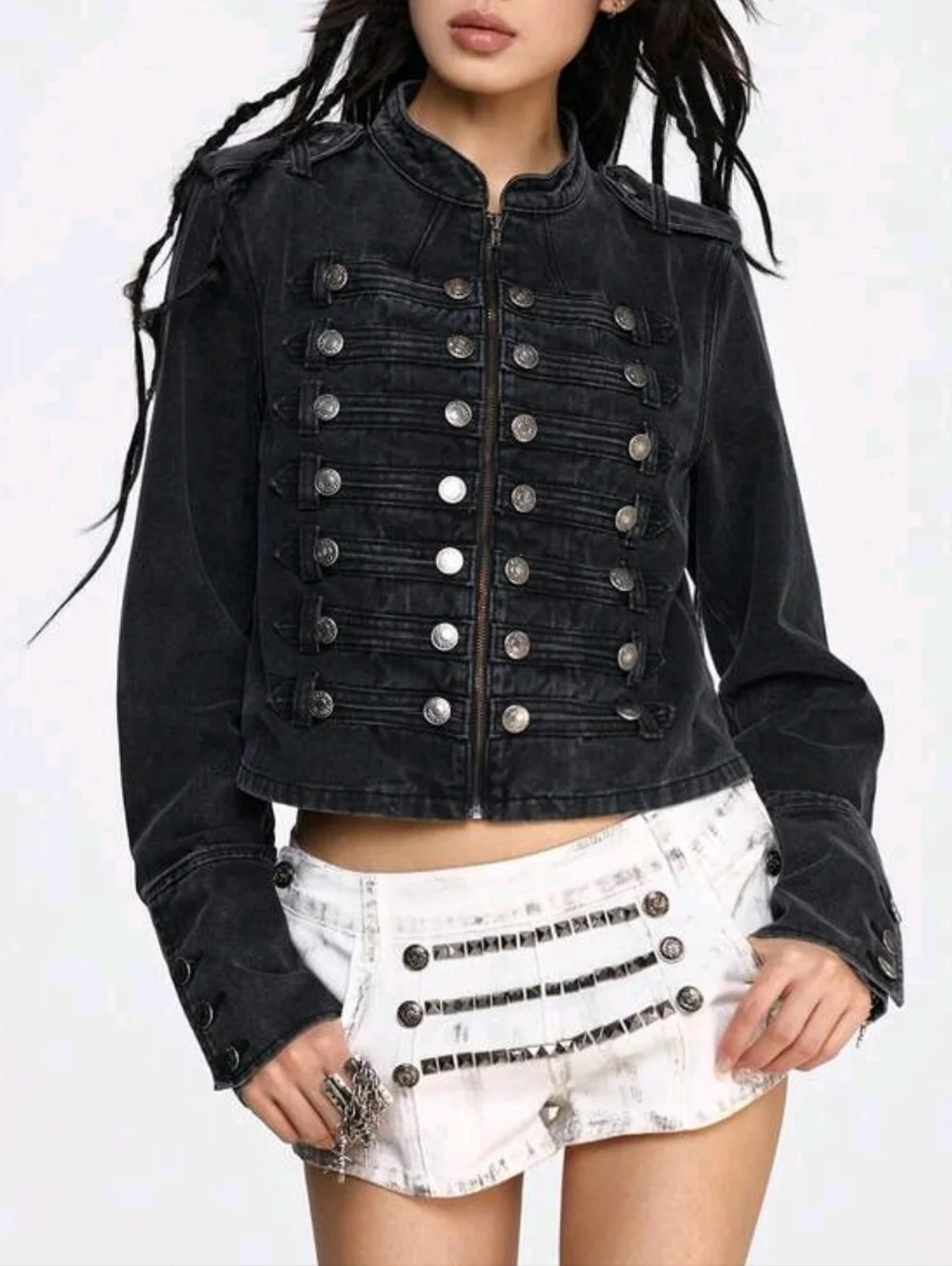 Black Military-Style Women's Jacket - Picture 5 of 7